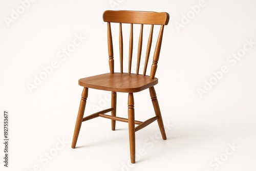A wooden chair is placed on a white background.