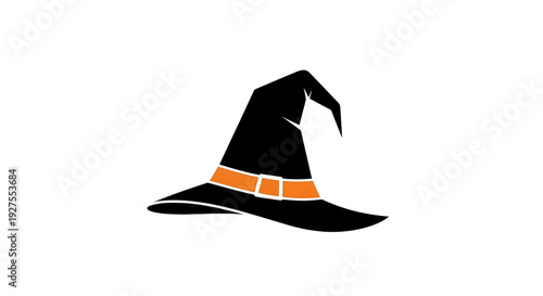 Spooky Black Witch Hat with Vibrant Orange Band, an Essential Element for Halloween Costumes, Decorations, and Seasonal Festive Designs