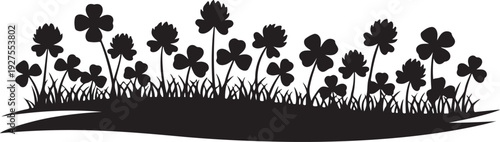 Lush Field of Four-Leaf Clover and Grass Silhouette, a Lucky Nature Border or St. Patrick's Day Decoration. , Generative Ai