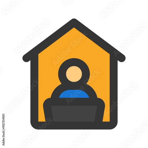 work from home flat line icon
