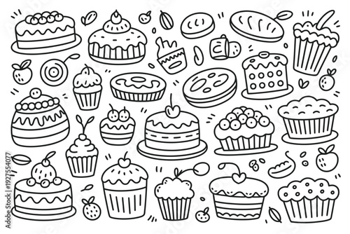 A cake vector illustration set of various sweet desserts and pastries