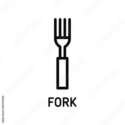 Simple black and white illustration of a dining fork with label