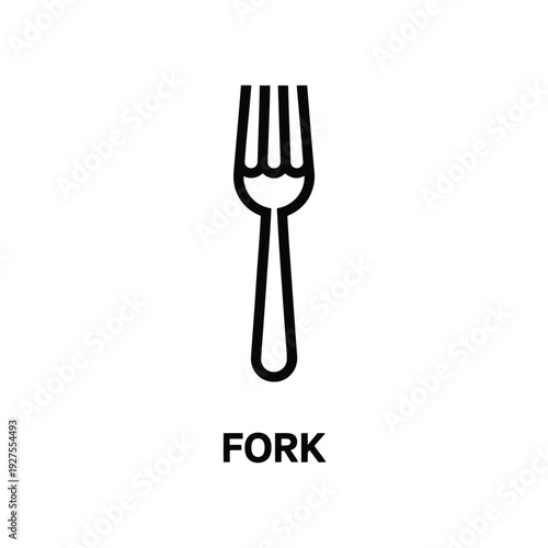 Simple black and white outline illustration of a dining fork with label