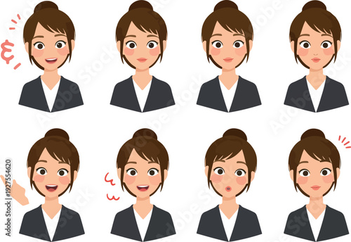 Woman Business Expressions Set Flat Design Icons Vector