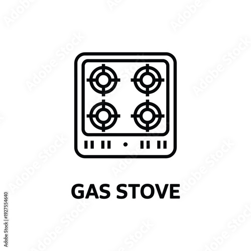 Simple line drawing depicts a modern gas stove top with four burners