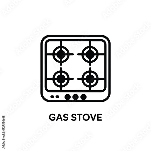 Simple black and white illustration of a four burner gas stove appliance