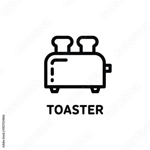 Simple black and white line drawing of a kitchen toaster appliance