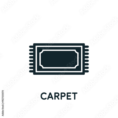 A simple dark blue glyph of a rectangular carpet on white