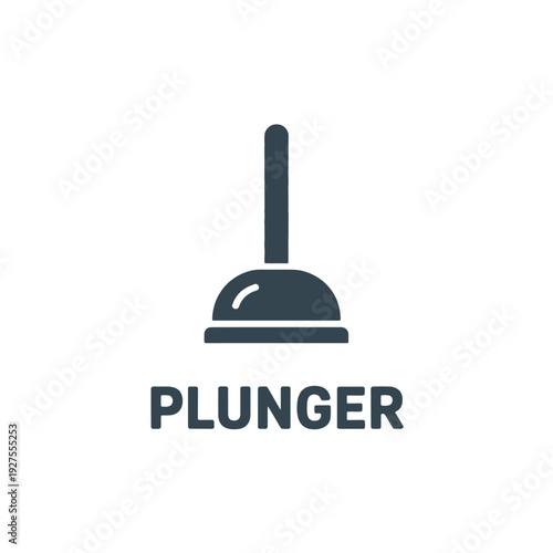 A simple graphic illustration of a blue plunger with text label
