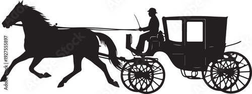 Elegant Horse-Drawn Carriage with a Driver, Depicting Classic Transportation and Vintage Travel , Generative Ai