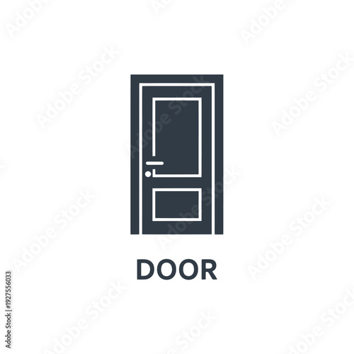Simple graphic of a dark blue door on a white background