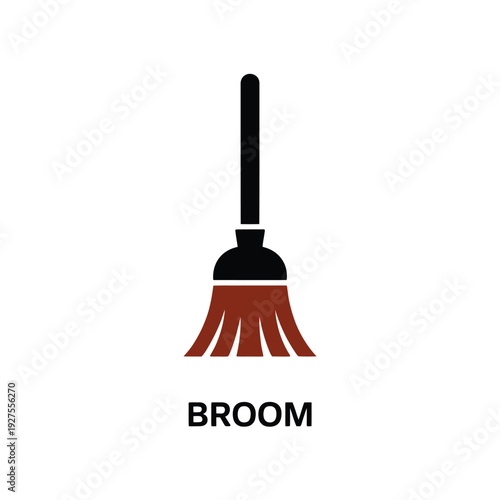 Simple graphic illustration of a black broom with a brown brush head