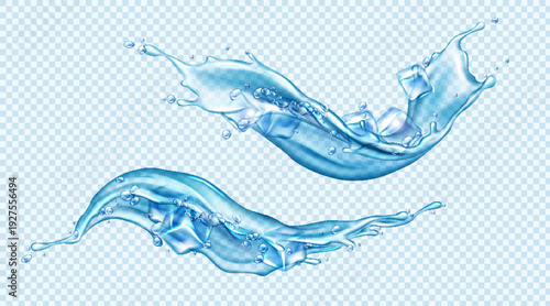 A clear blue water splash on a transparent background