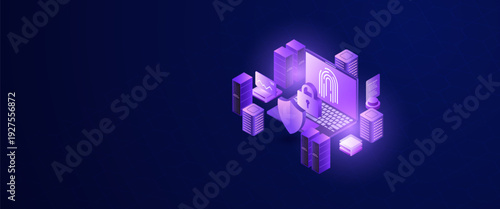 Isometric Identity Protection and Enterprise Cyber Infrastructure Illustration