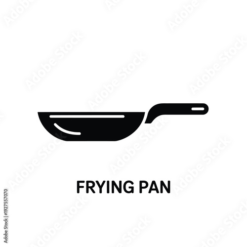 Simple black frying pan icon with handle on a white background