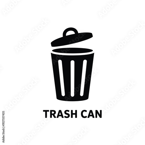 Simple black silhouette of a trash can with open lid displayed