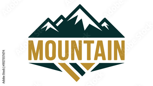Mountain adventure logo featuring peaks and trails