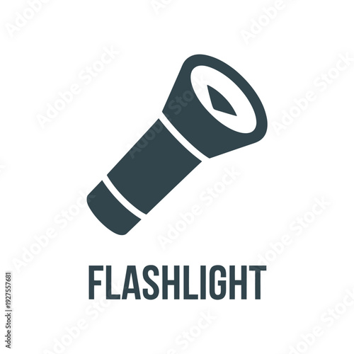 Simple illustration of a dark blue flashlight with labeled text below