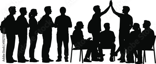 People group silhouettes collection set, friends meeting talking and high five gesture, teamwork and communication concept