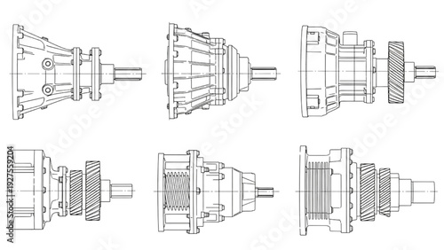 Gearbox Collection – 6 Mechanical Transmission Types CAD Line Art Engineering Set