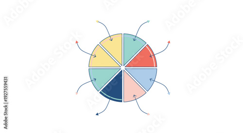 Colorful pie chart with eight segments and accompanying directional arrows
