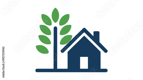A simple illustration of a house with a tree beside it symbolizing home and nature.