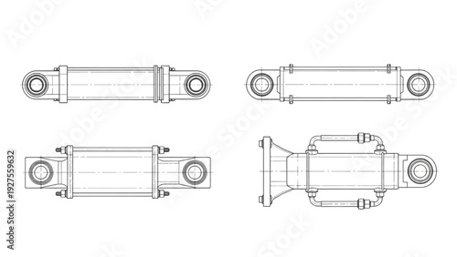 Hydraulic Cylinders Collection – Industrial Actuator CAD Line Art Engineering Set