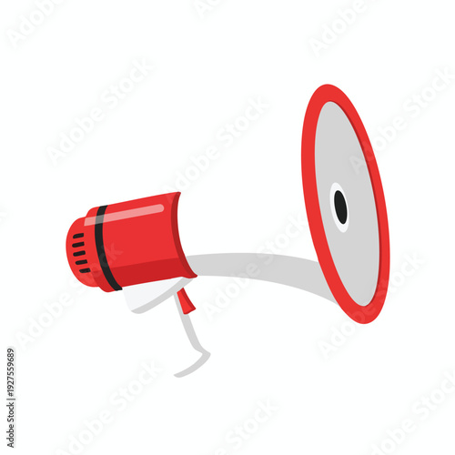 Bright Red Megaphone with White Handle and Loudspeaker Speaker