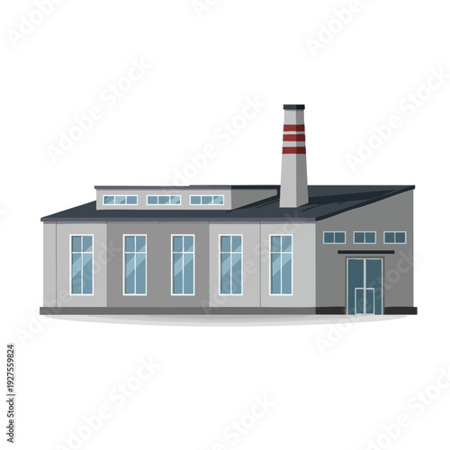 Modern Industrial Factory Building with Chimney and Large Windows