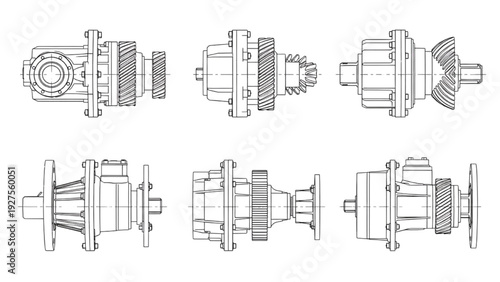Industrial Reducer Gearbox Set – 6 Types Technical Line Art CAD Drawing Collection