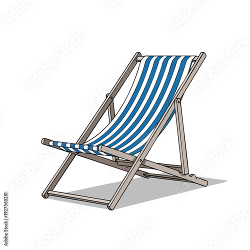 Modern Outdoor Deck Chair with Blue and White Striped Fabric for Relaxing and Sunbathing