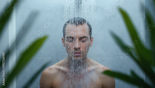 Wallpaper Mural Man shower relaxation male shower water morning wellness self care calm bathroom tiles Torontodigital.ca