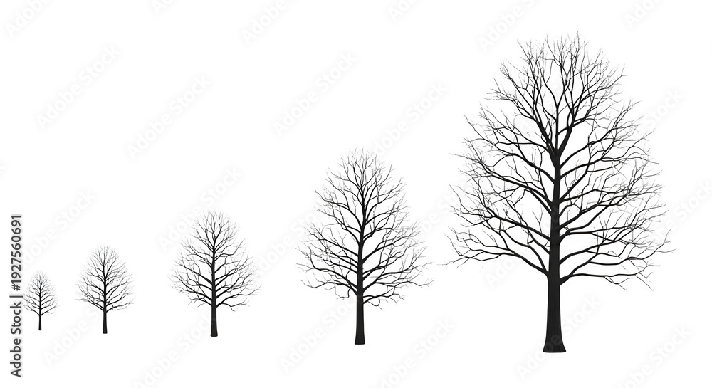Obraz premium Trees of different sizes with bare branches on transparent background