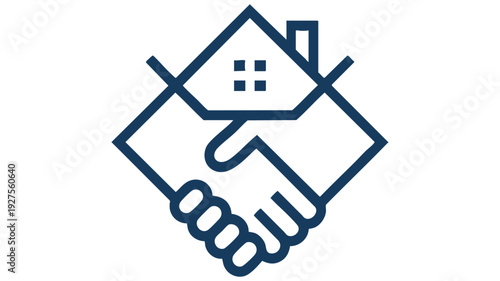 Illustration of a handshake with a house symbolizing real estate agreement