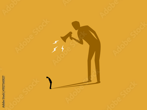 shadow of a person holding a megaphone speaks to a businessman