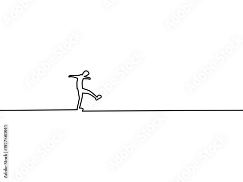 line drawing of a person walking cautiously.