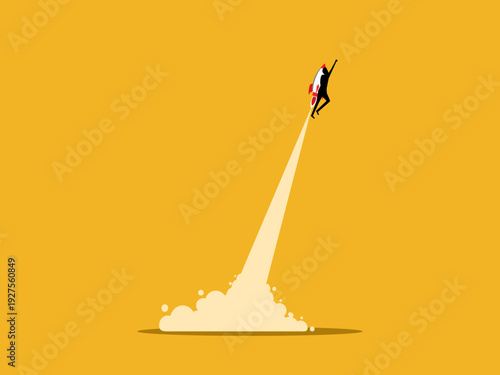 businessman soared to new heights like a rocket