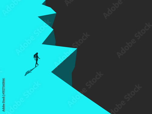 businesswoman walked towards the dangerous cliff.  