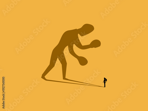 businesswoman battles a giant shadow