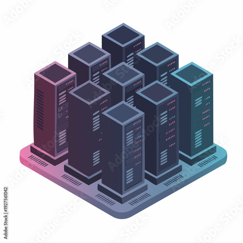 Isometric Server Racks Cluster Data Center Network Cloud Computing Concept Illustration