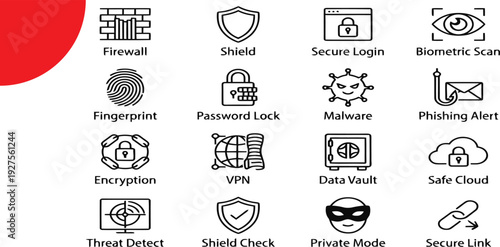 Set of 20 cybersecurity icons vector, security symbols