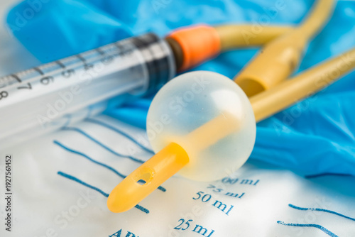 Foley catheter and urine drainage bag collect urine for disability or patient in hospital.