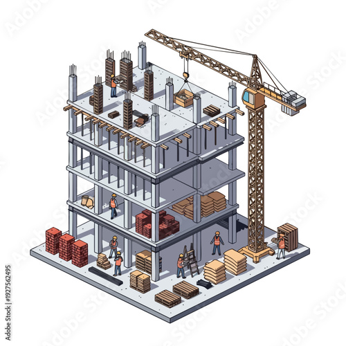 3D Rendering of Multistory Building Under Construction