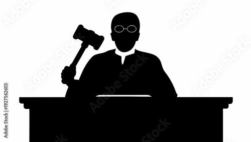 Judge banging gavel in courtroom setting