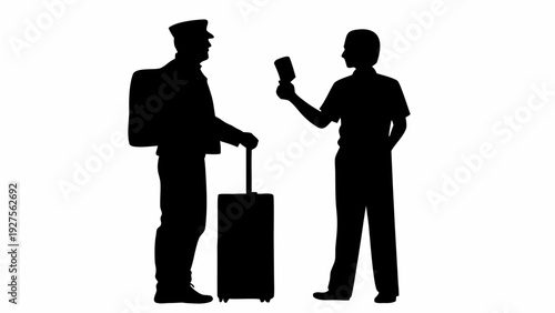 Man greeting traveler with phone at airport
