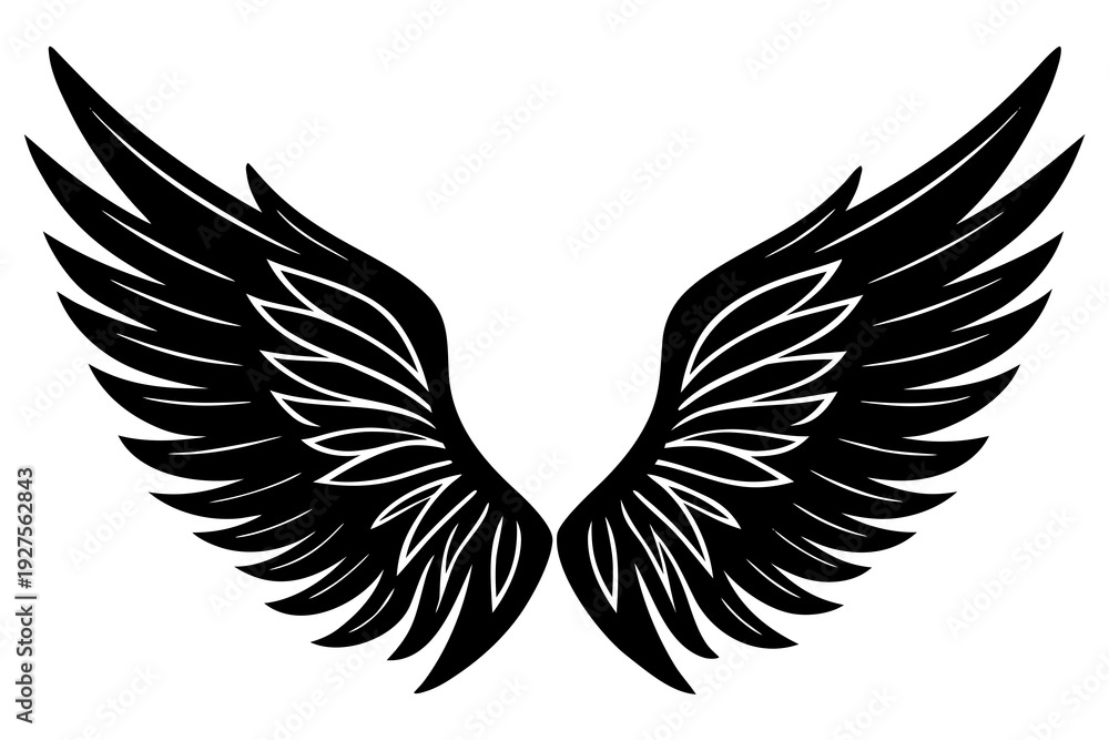 Fototapeta premium silhouette of a angel wings vector illustration isolated on white background