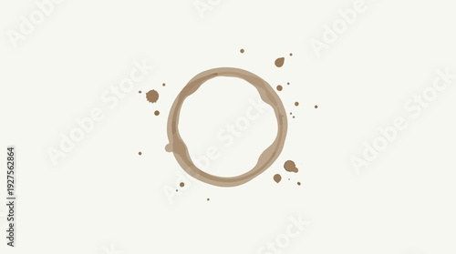 A hand-drawn illustration of a circular coffee ring stain with scattered brown droplets.