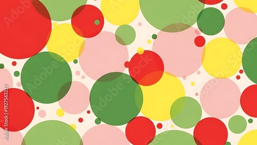 Vibrant colorful polka dot pattern with red, green, yellow and pink circles on white background