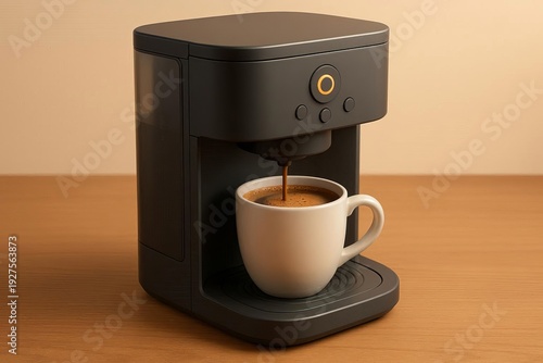 Coffee maker with a cup of fresh coffee