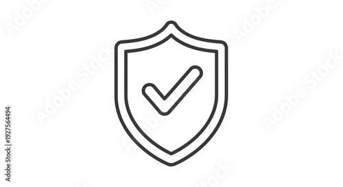Simple black line shield icon with checkmark symbolizing security and approval.